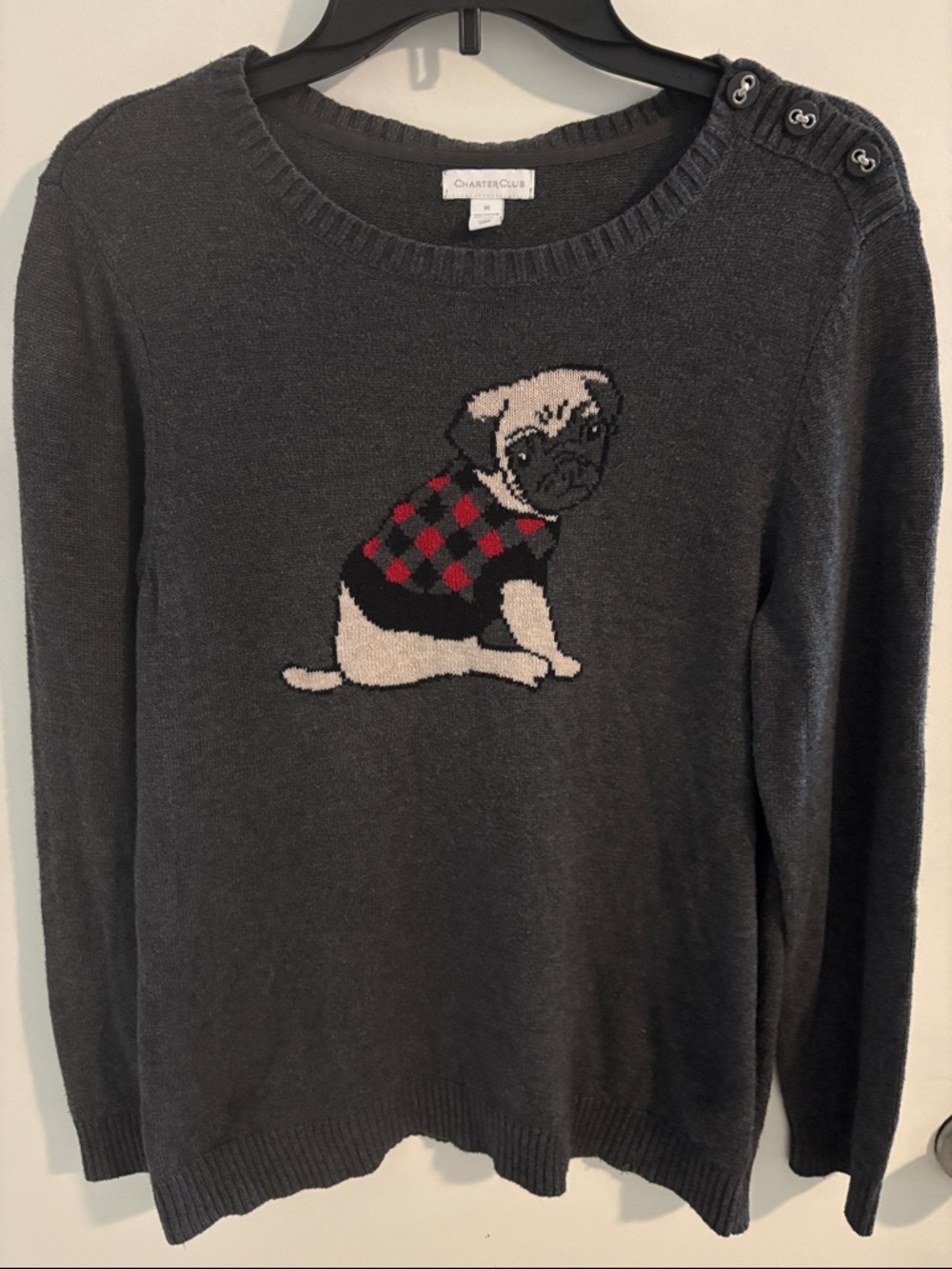 Charter Club Dark Gray Knit Sweater - Classic Ribbed Crew